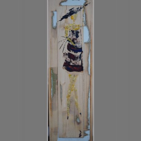 Huile sur bois, morceau de porte ancienne 20 x 66 cm